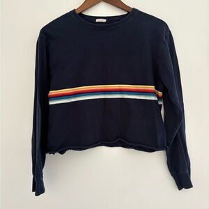 John Galt Navy Blue Cropped Long Sleeve Top w Rainbow Stripes Pacsun streetwear
